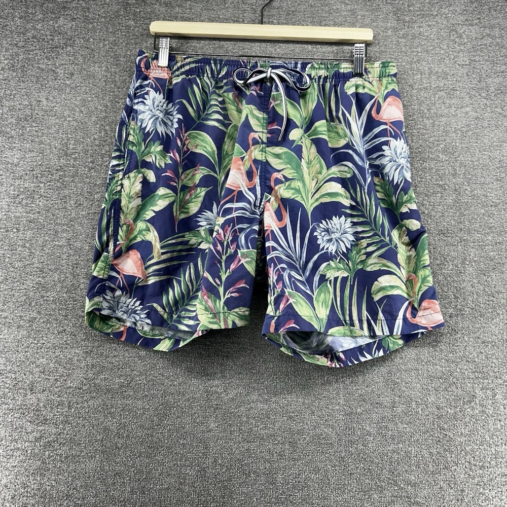 J McLaughlin Swin Trunks Men Size Large Floral Drawstrings Lined Summer Beach